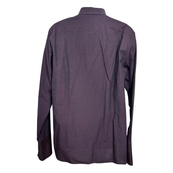 Men's TED BAKER Dark Red Dress Shirt Men Sz 16 Pinpoint Long-Sleeve Cotton - Picture 6 of 7